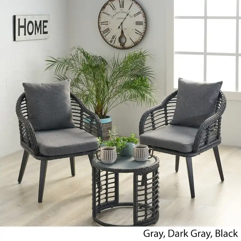 Chadbourne Indoor Modern Boho Wicker Chat Set with Side Table by Christopher Knight Home