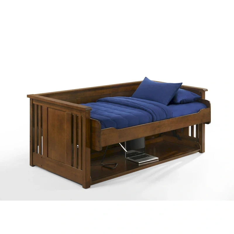 Twin Size Desk Bed, Converts to Bed in Under 1 Minute, USB and AC Outlets, Solid Hardwood, Modern Style, Black Walnut, 1 Person