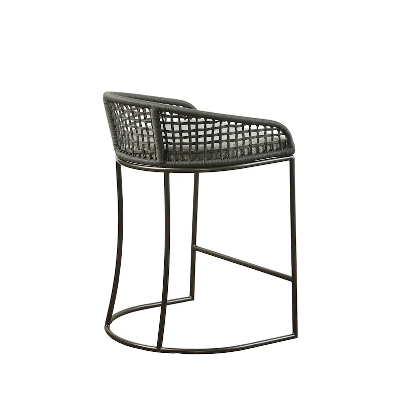 Natural/Dark Gray Woven Rope Back Counter Stool, 1-Person