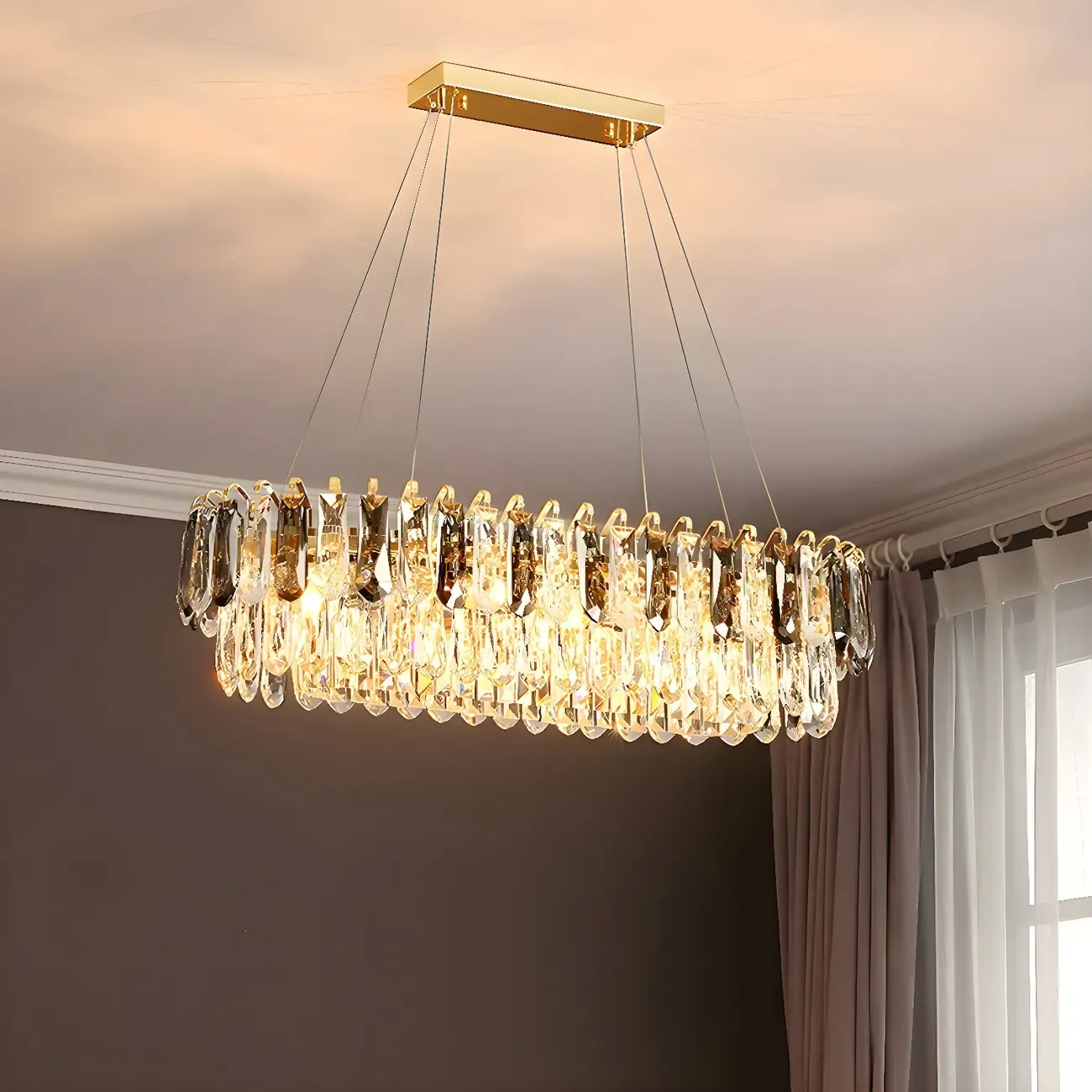Modern 2-Tier Crystal Gold LED Island Pendant Light for Kitchen