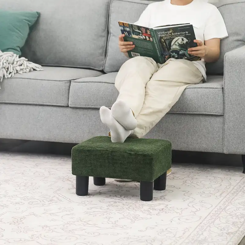 Adeco Small Rectangular Ottoman Modern PU Leather Footrest Stool Chair