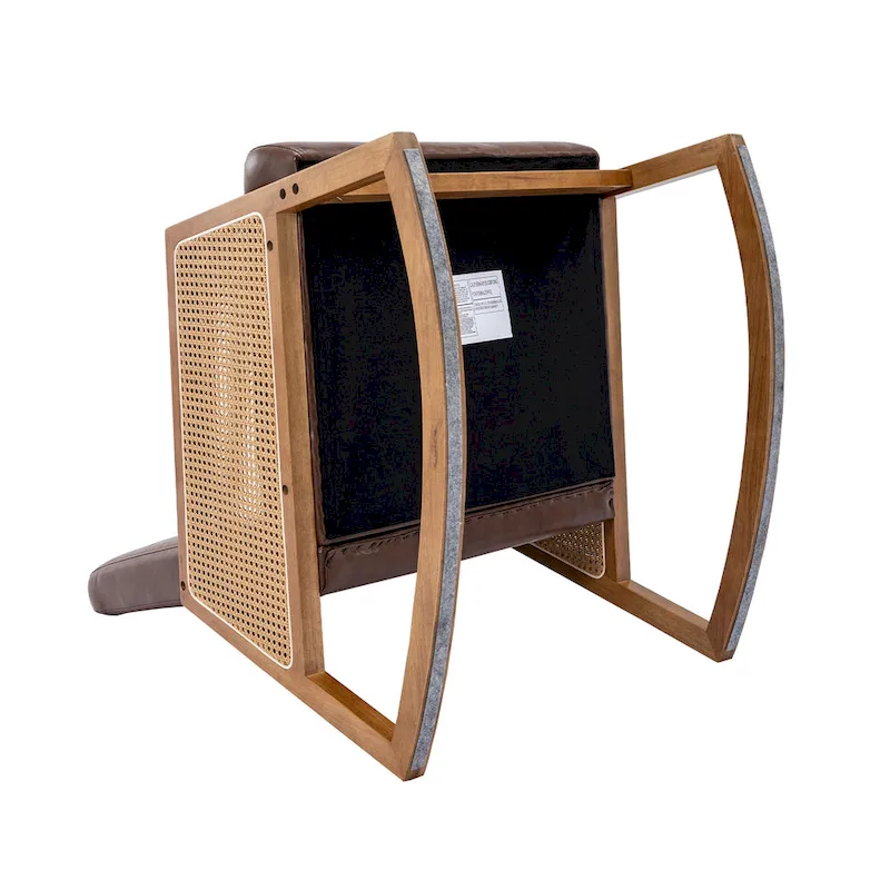 SEYNAR Modern PU Leather Rocking Chair with Rattan Arms