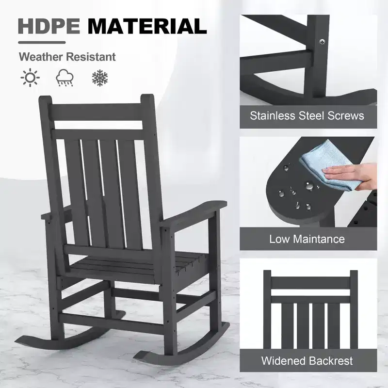 All-Weather HDPE Outdoor Rocking Chair Set  High Back Porch & Patio Rockers, Heavy Duty Comfort, Easy Assembly  2 Piece Set