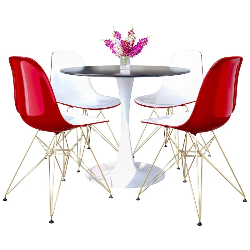 White/Gold Round Dining Table Set, 5-Piece, Seats 5