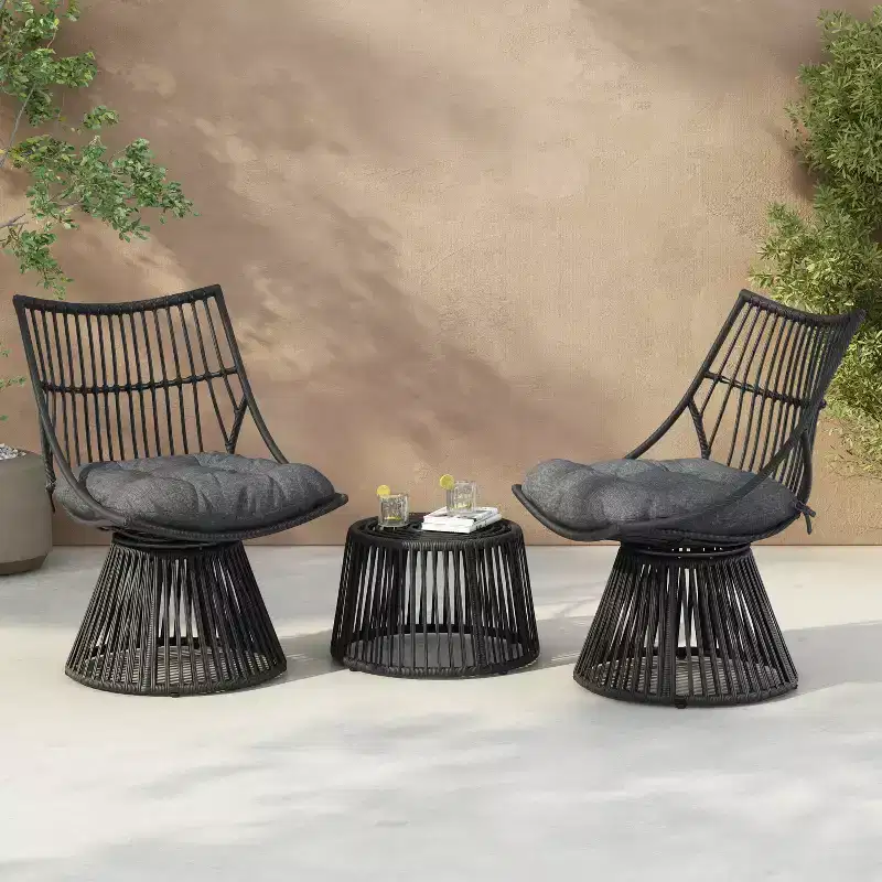 Christopher Knight Home Caryl Outdoor 2 Seater Wicker Chat Set with Grey Cushion
