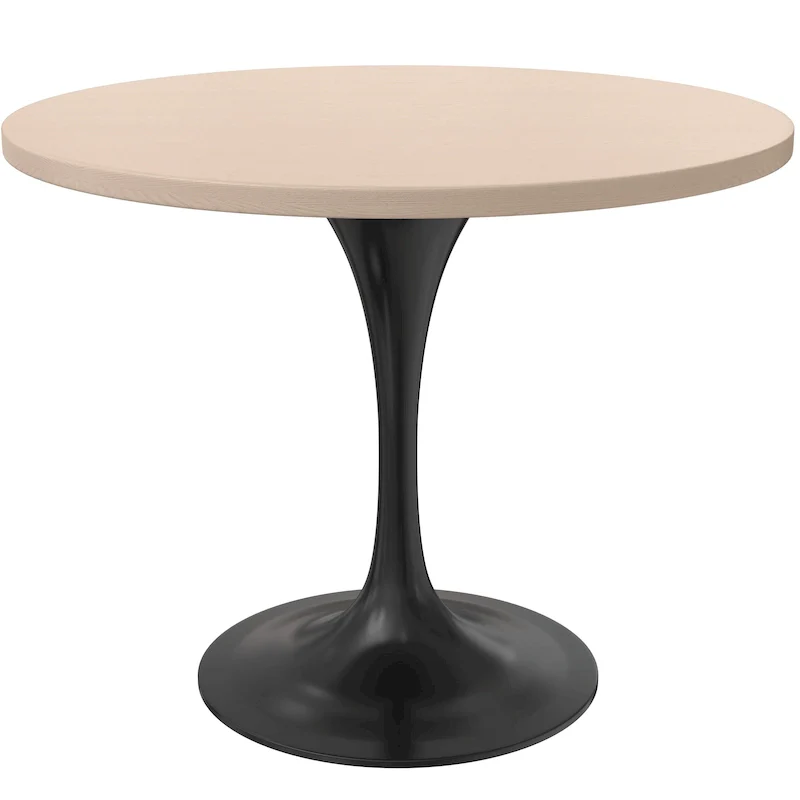 Verve 36 Round Dining Table with MDF Wood TableTop and Black Steel Base for Kitchen & Dining Room