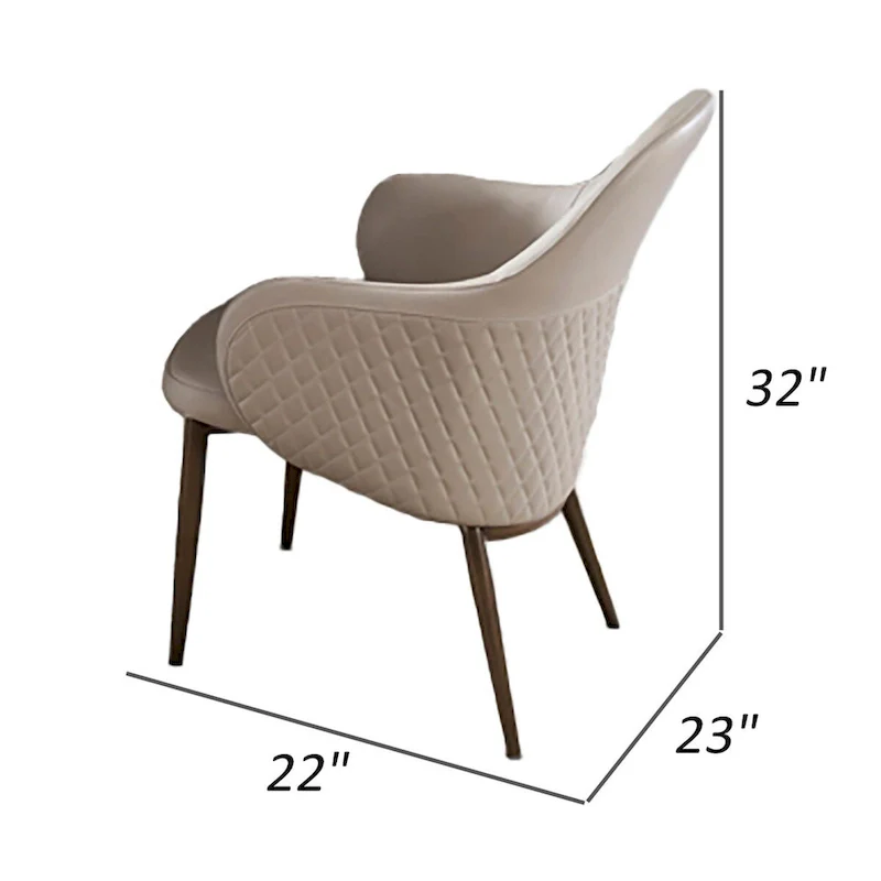 Liy 26 Inch Dining Chair Set of 2, Curved Padded, Tufted Beige Faux Leather