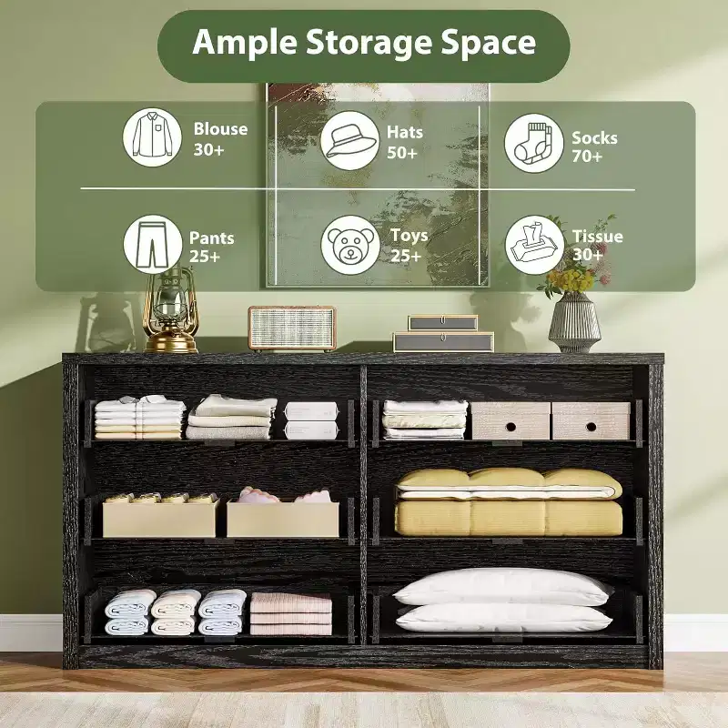 Modern 6 Drawer Dresser,47.2'' Wide Wood Chest of Drawers - Large Storage Cabinet for Living Room, Hallway, Entryway