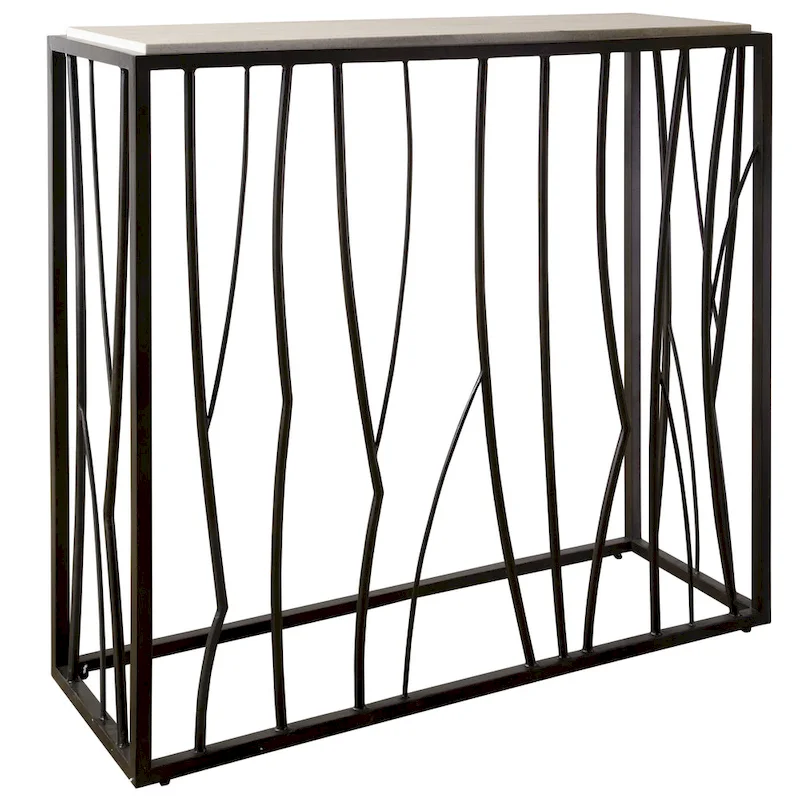 Dark Iron & Natural Ivory Travertine Top Console Table