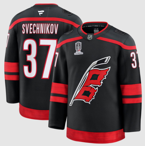 Carolina Hurricanes Andrei Svechnikov Fanatics Black 2026 Stanley Cup Champions Home Premium Patch Jersey