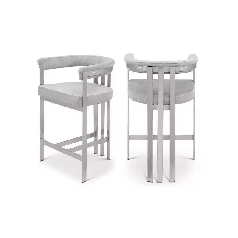 Meridian Furniture,Marcello Grey Velvet Counter Stool, Set of 2