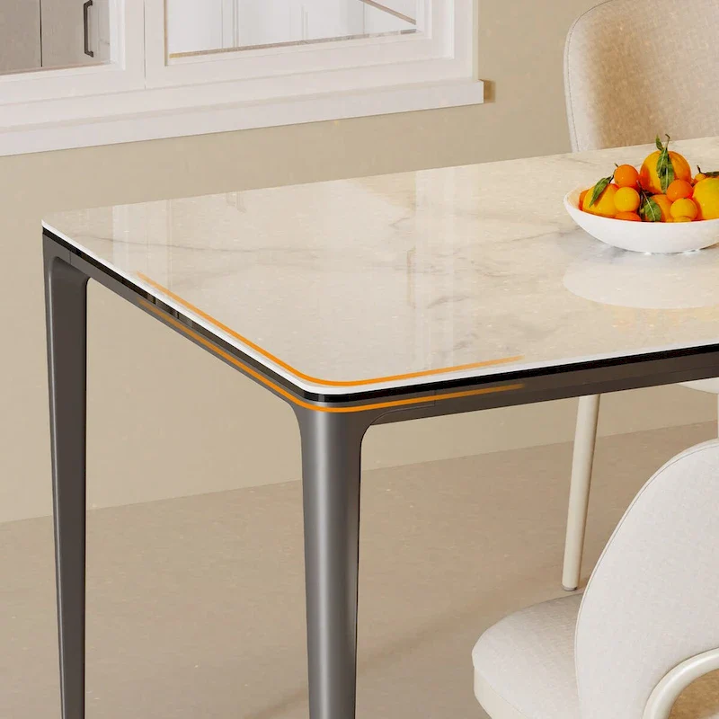 63  Unique Rectangular Dining Room Table with Sintered Stone Tempered Glass Top