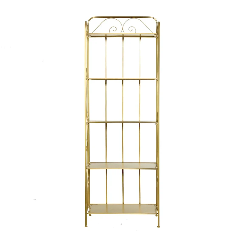 Tall, 5-Tier Metal Folding Shelf with Scrollwork Design — Indoor/Outdoor Use (Gold or White)