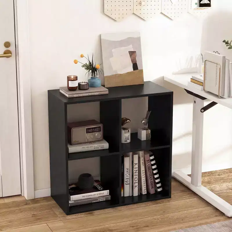 Costway 4-Cube Open Bookshelf with Anti-tip Kits Home Modern Style Storage Shelf for Study Black/White/Natural/Brown
