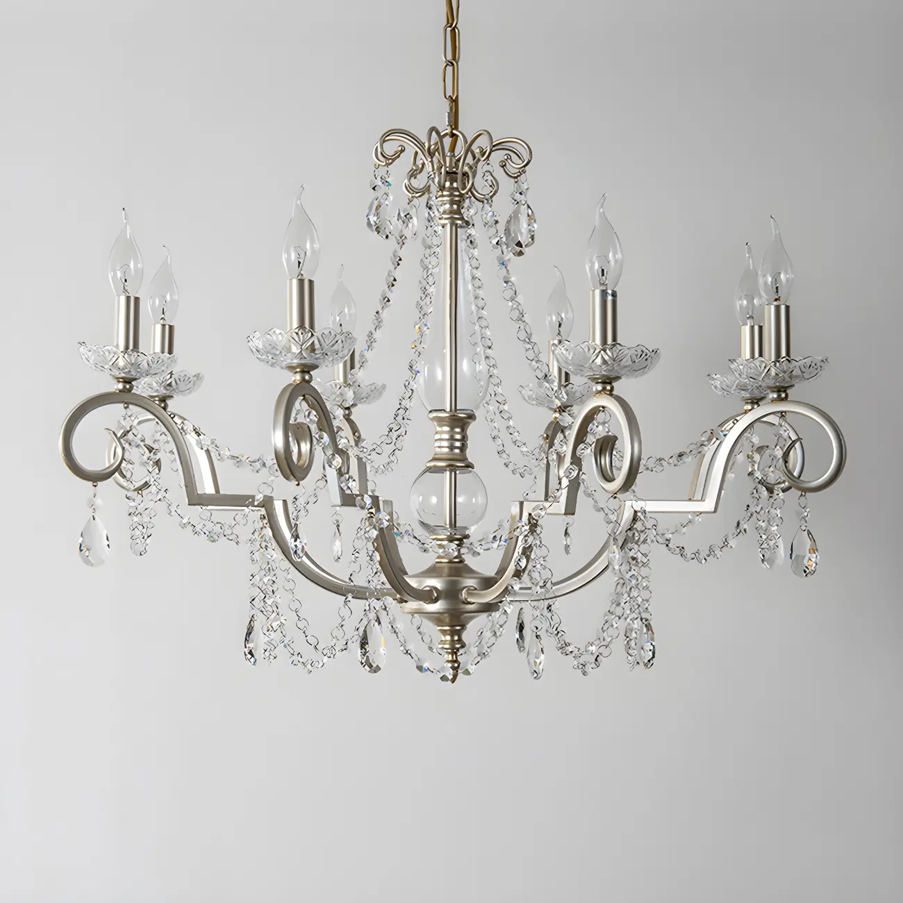 Adjustable Hanging Silver Crystal Candelabra Chandelier