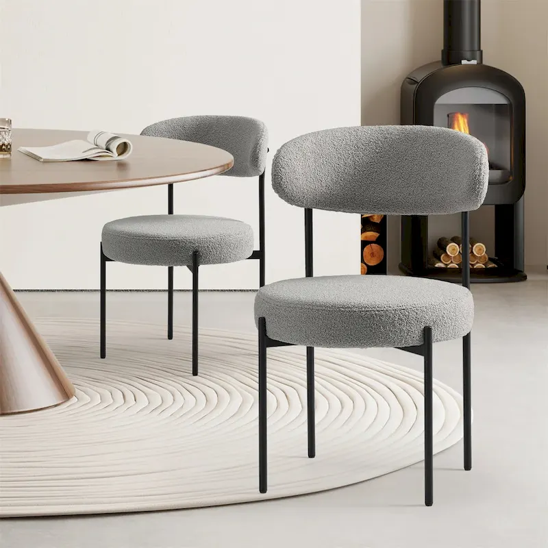 Upholstered Modern Mid Century Round Dining Chairs - Set of 2