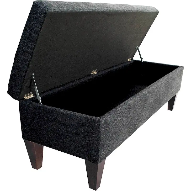 Brooke 10 Button Tuft Charcoal Upholstered Long Storage Bench Ottoman