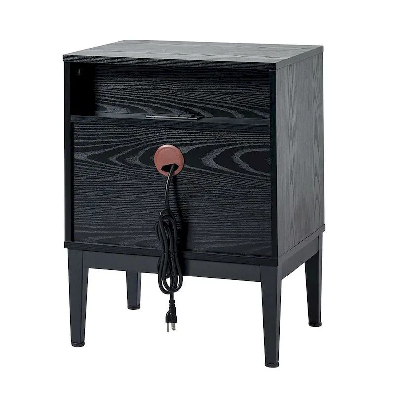 Apakah Modern 25Tall 2-Drawer Nightstand with Charging Station and Adjustable Legs Set of 2 by HULALA HOME