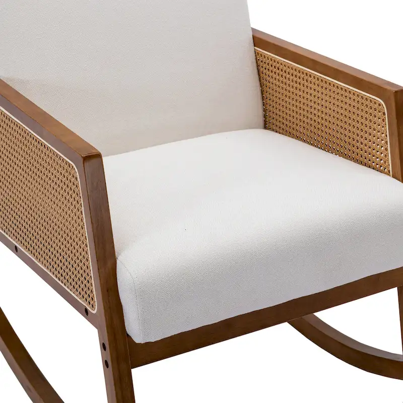 SEYNAR Modern PU Leather Rocking Chair with Rattan Arms