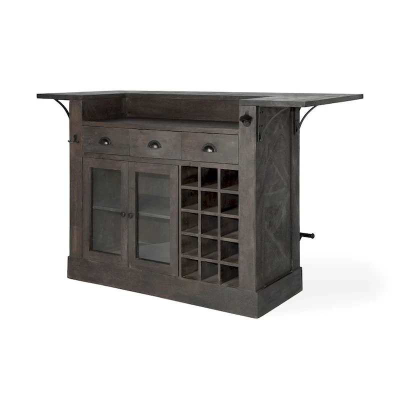 Cheers Dark Brown Solid Wood w/Wine Bottle Storage Kitchen Island - 67.8L x 29.0W x 42.5H