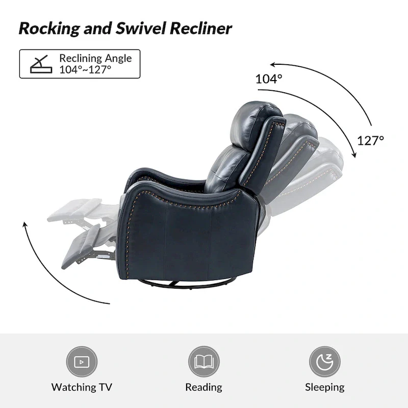 FrancoModern Genuine Leather Swivel Rocker Recliner with Nailhead Trims Sets of 2 by HULALA HOME