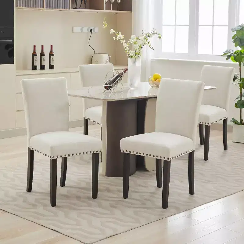 Dining Chairs Upholstered Parsons Diner Room Chair Sets Fabric Kitchen Table Chairs with Solid Wood Legs