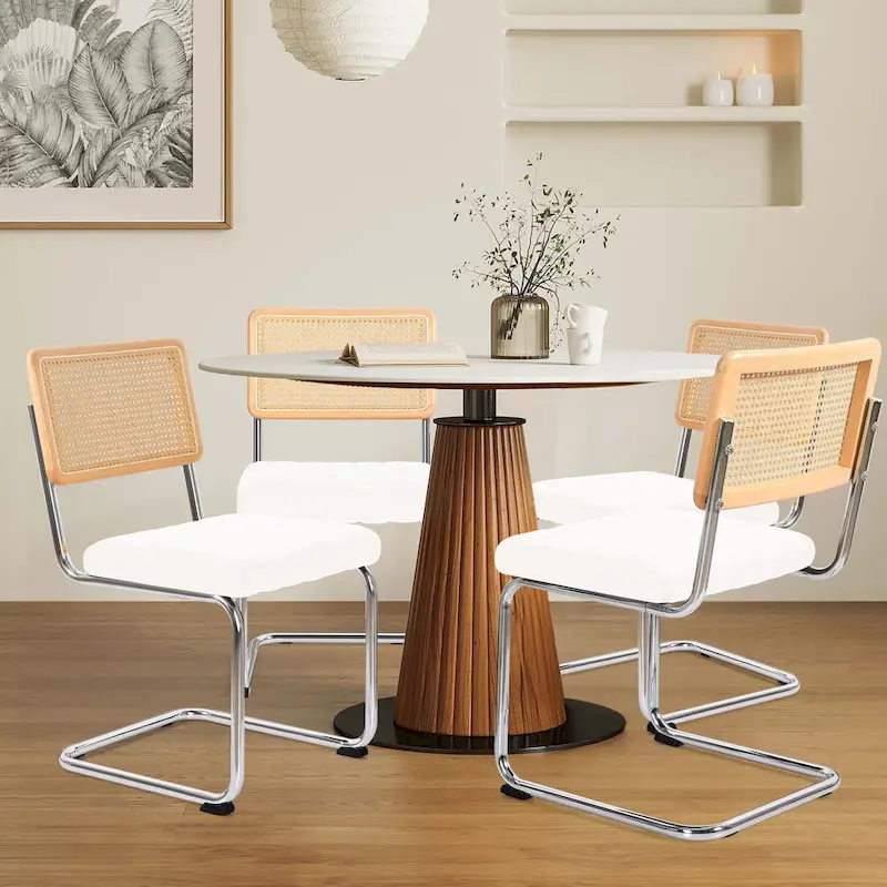 Velvet Upholstered Rattan Dining Chairs Set of 2/4