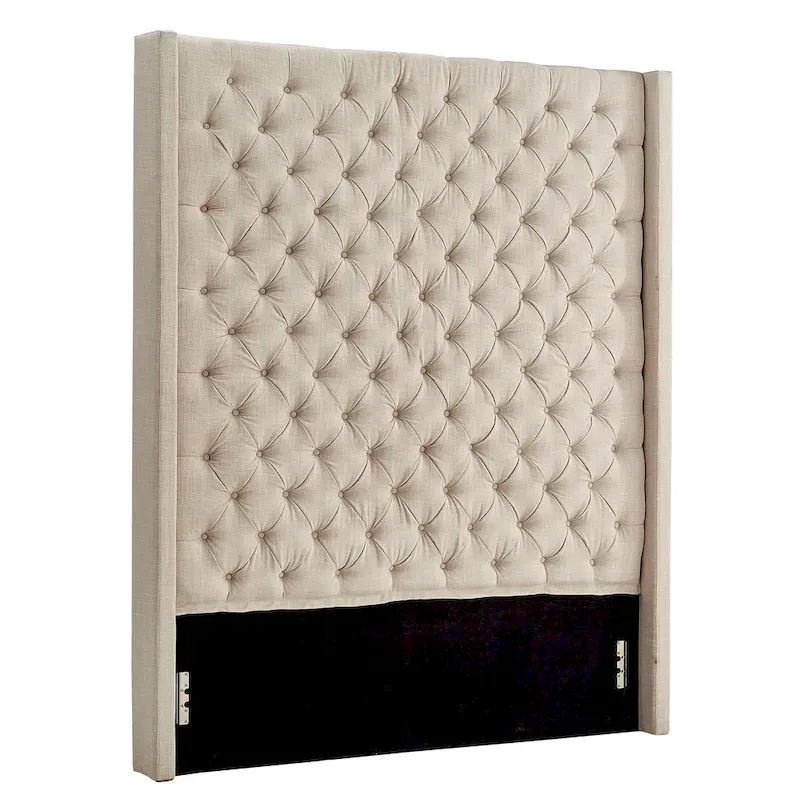 Button-Tufted Wingback Upholstered Headboard – Elegant Bedroom Accent