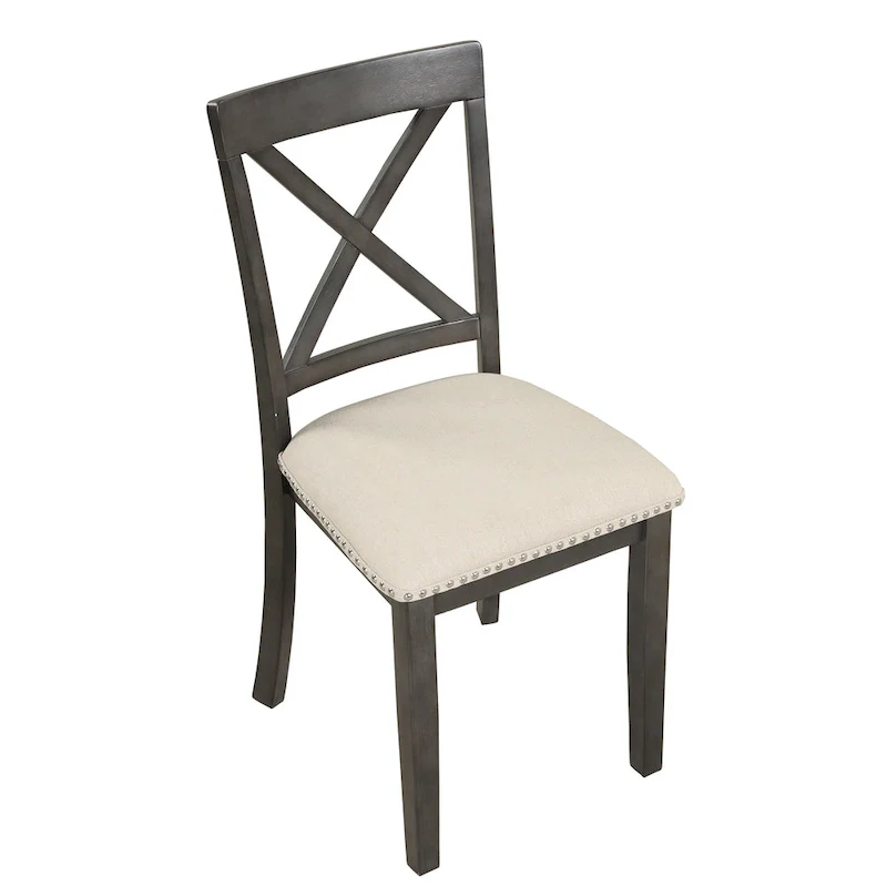 Modern Style Wooden 5-Piece Dining Set with Round Table amd 4 Upholstered Chairs