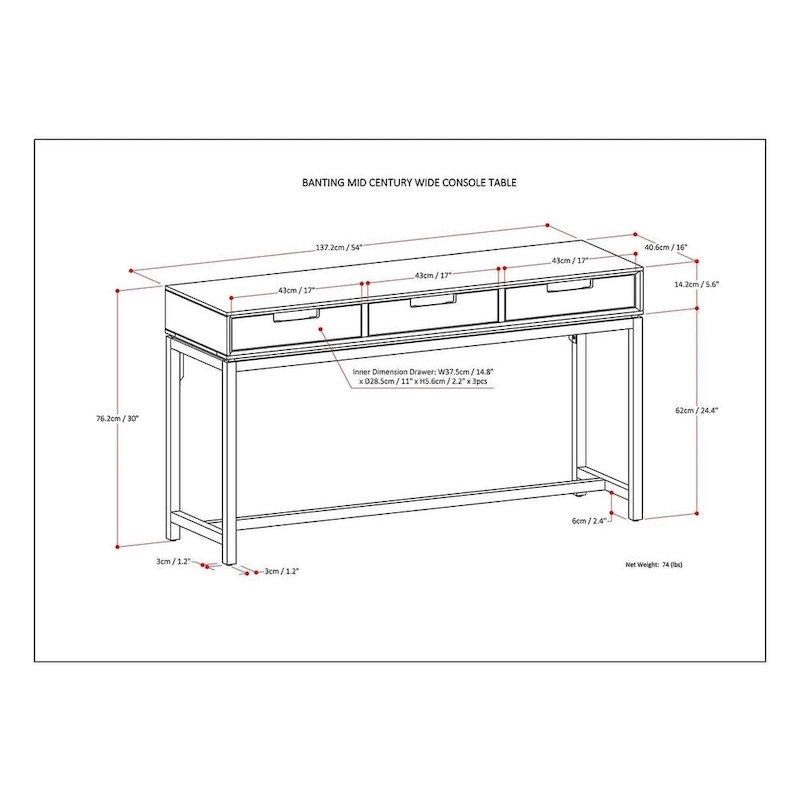 WYNDENHALL Devlin SOLID HARDWOOD and Metal 54 inch Wide Industrial Wide Console Table in Walnut Brown - 54 W x 16  D x 30  H