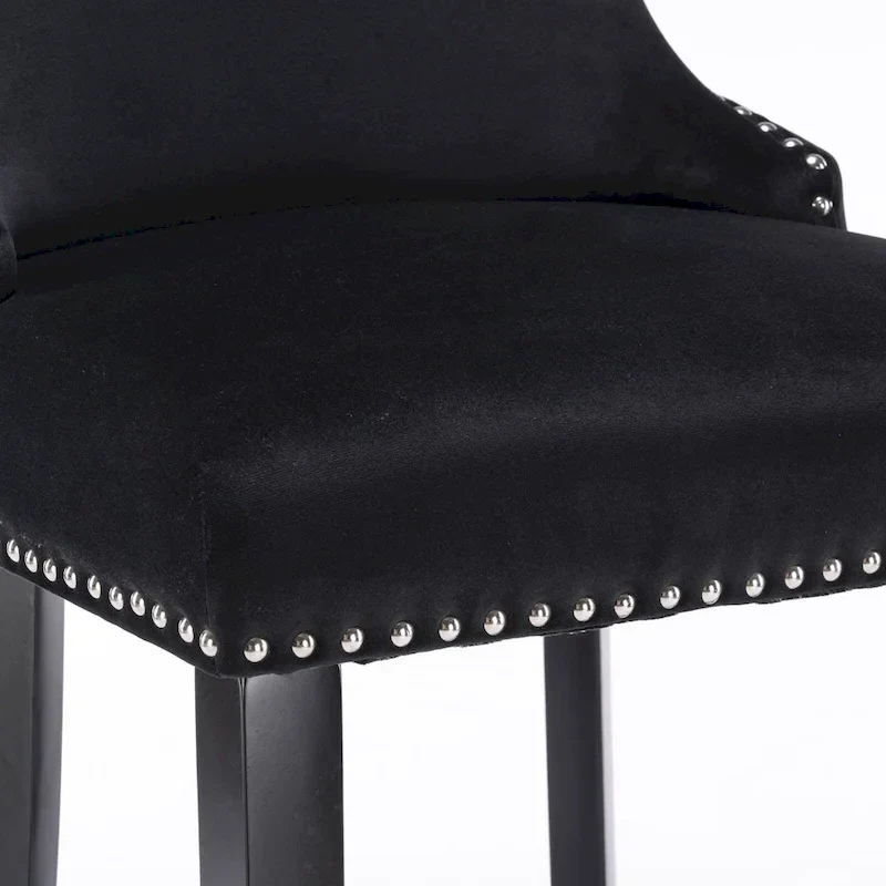 Velvet Wing-Back Barstools with Button Tufting – Set of 2