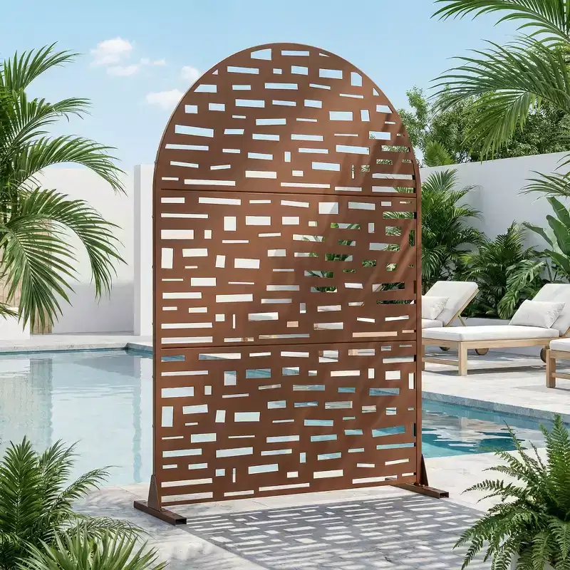Dovelina 72H x 47W Arched Outdoor Metal Privacy Screen Freestanding Fence Panels in Light Gray/Brown for Garden Patio Deck Yard