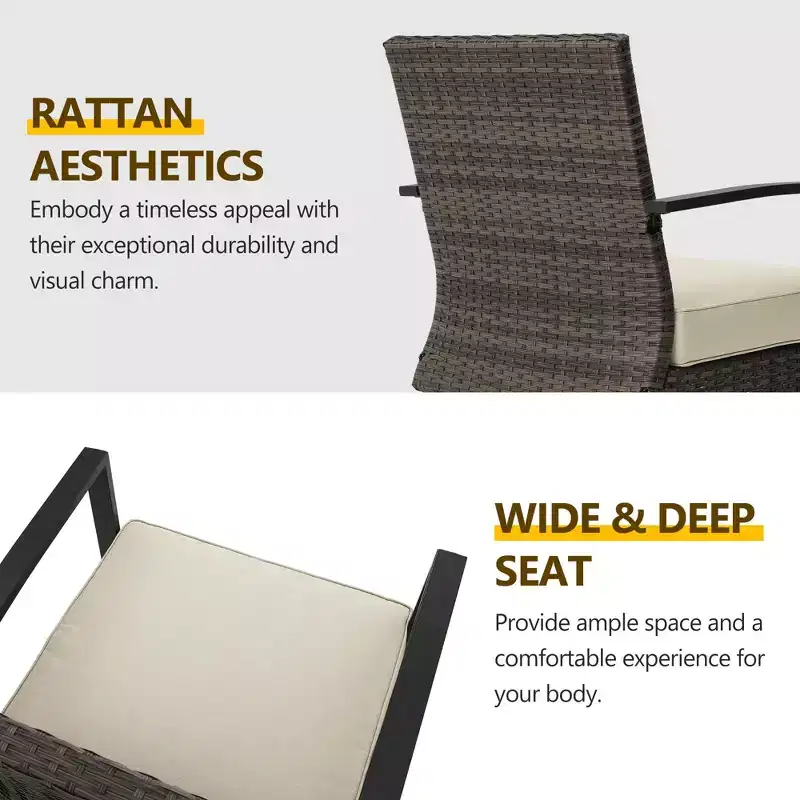 Heynemo 3 Pieces Patio Bistro Set with Swivel Chair and Small Side Table, All Weather Rattan Chairs with Water-Resistant Cushions & Metal Frame