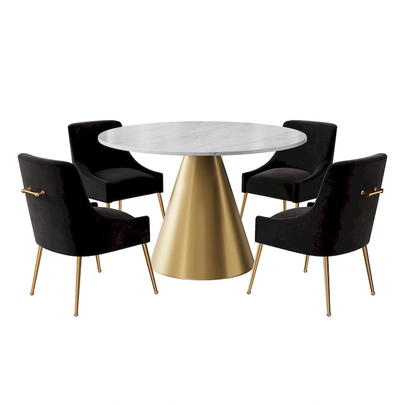 48 Marble Top Metal Dining Table with Velvet Dining Chair Set