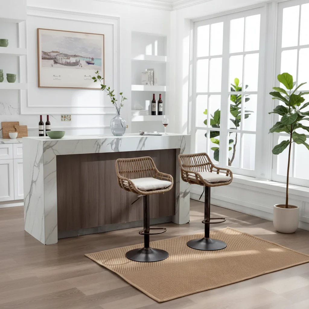 Set of 2 Swivel Upholstered Adjustable Counter Height Bar Stools With Footrest