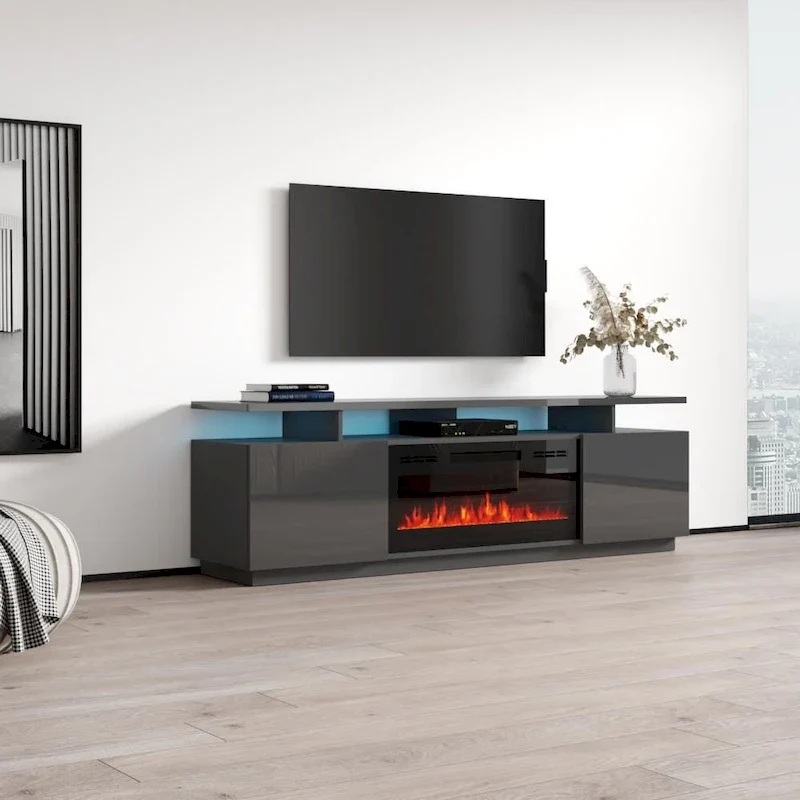 Modern TV Stand with Electric Fireplace Insert