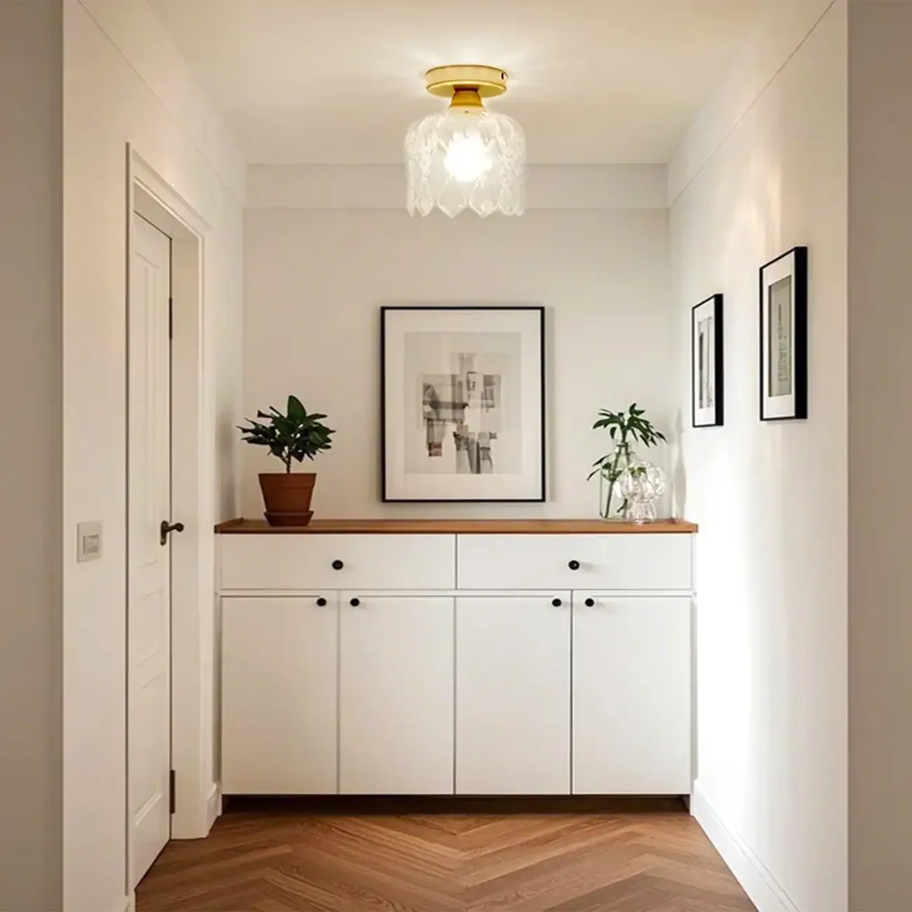 Modern Mini Semi Flush Mount Gold Crystal Ceiling Light