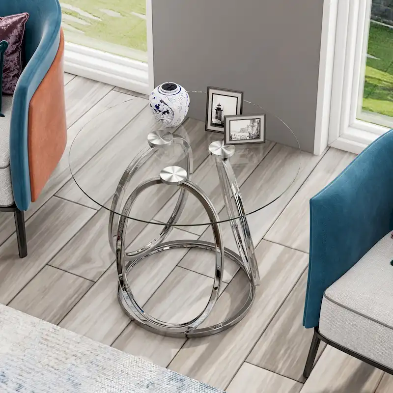 Glass Side Table with Metal Frame