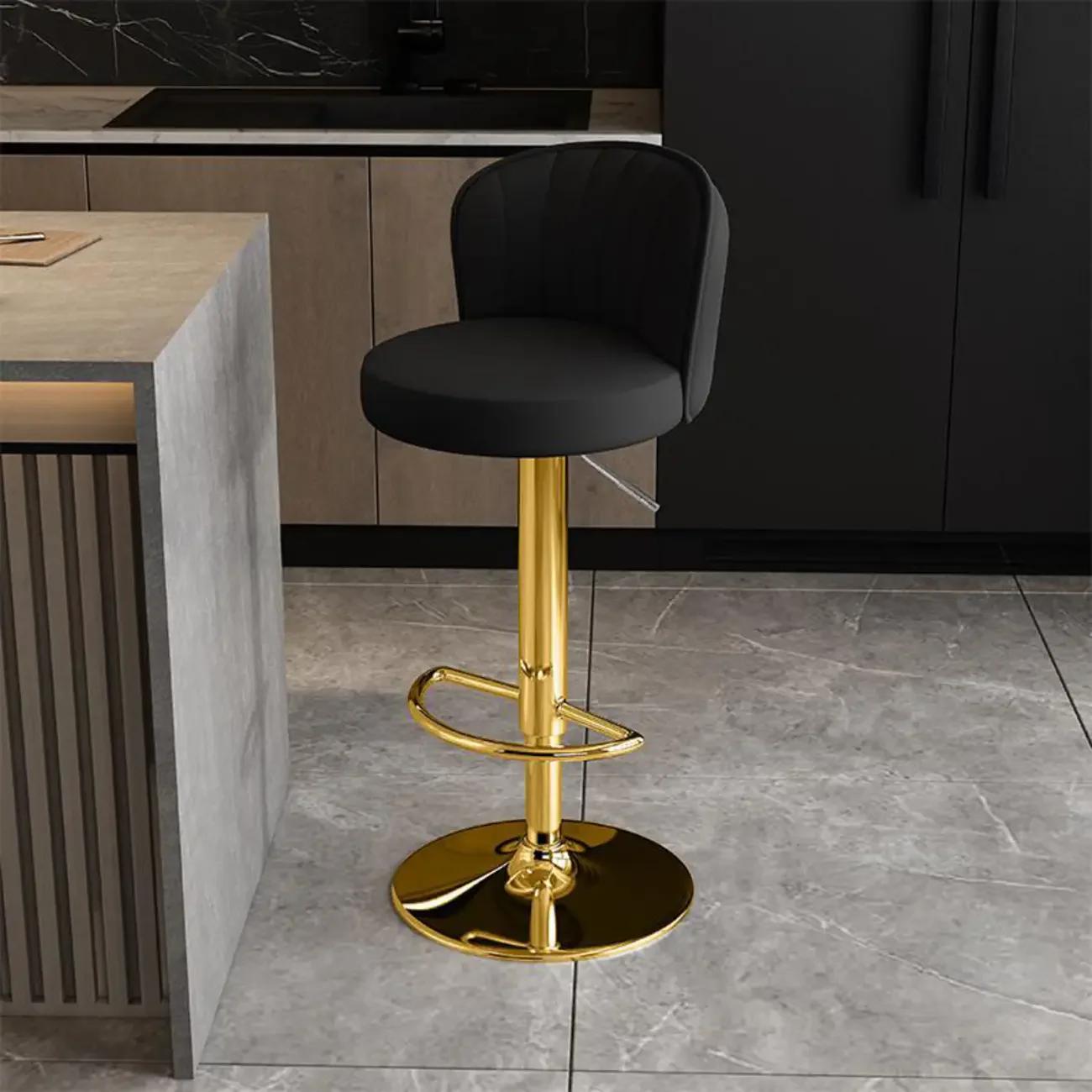 Modern Leather Adjustable Swivel Bar Stools with Back