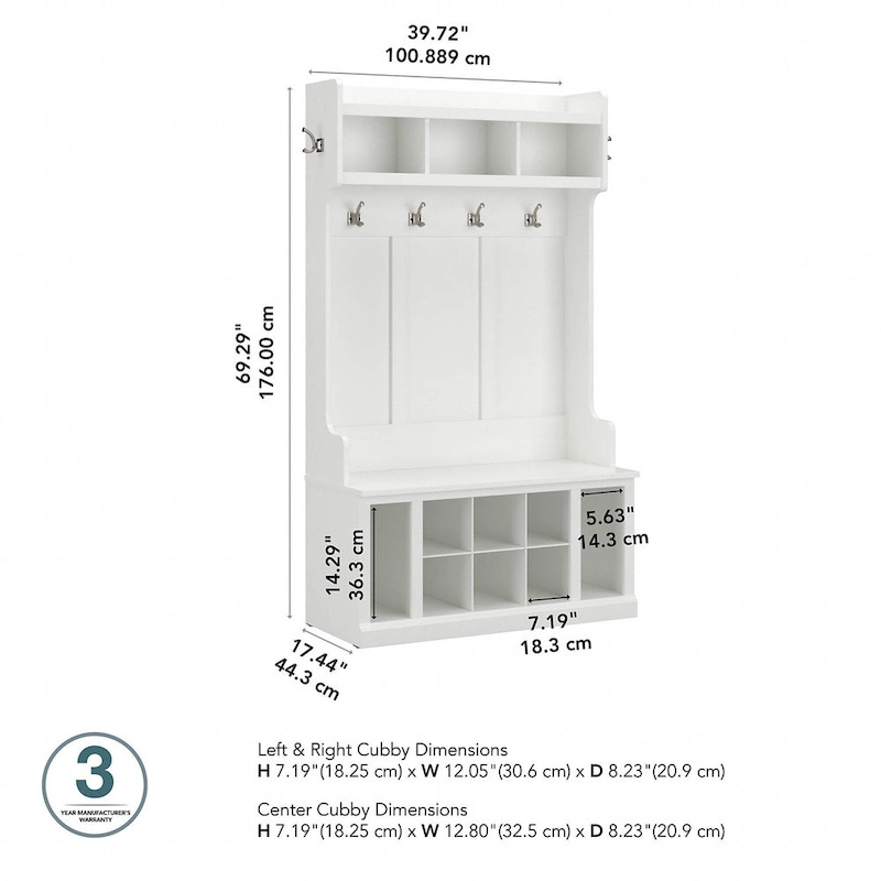 Woodland 40W Hall Tree and Shoe Bench with Shelves by Bush Furniture