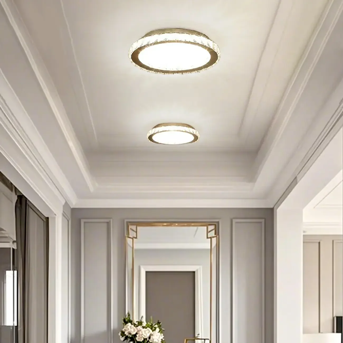Small LED Flush Mount Ceiling Light with Crystal Shade