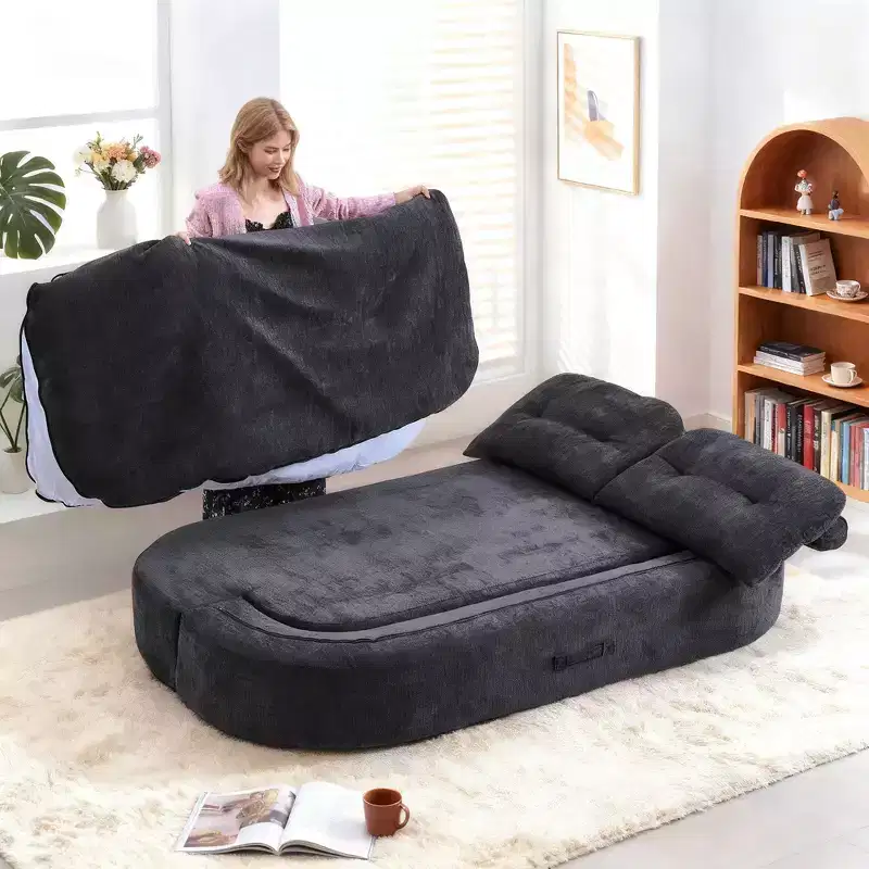 Okak Modern Convertible Chenille Fabric Floor Futon Sofa for Living Room Bedroom,Rest Chair Sleeper Sofa with Comfy Backrest & Pillows