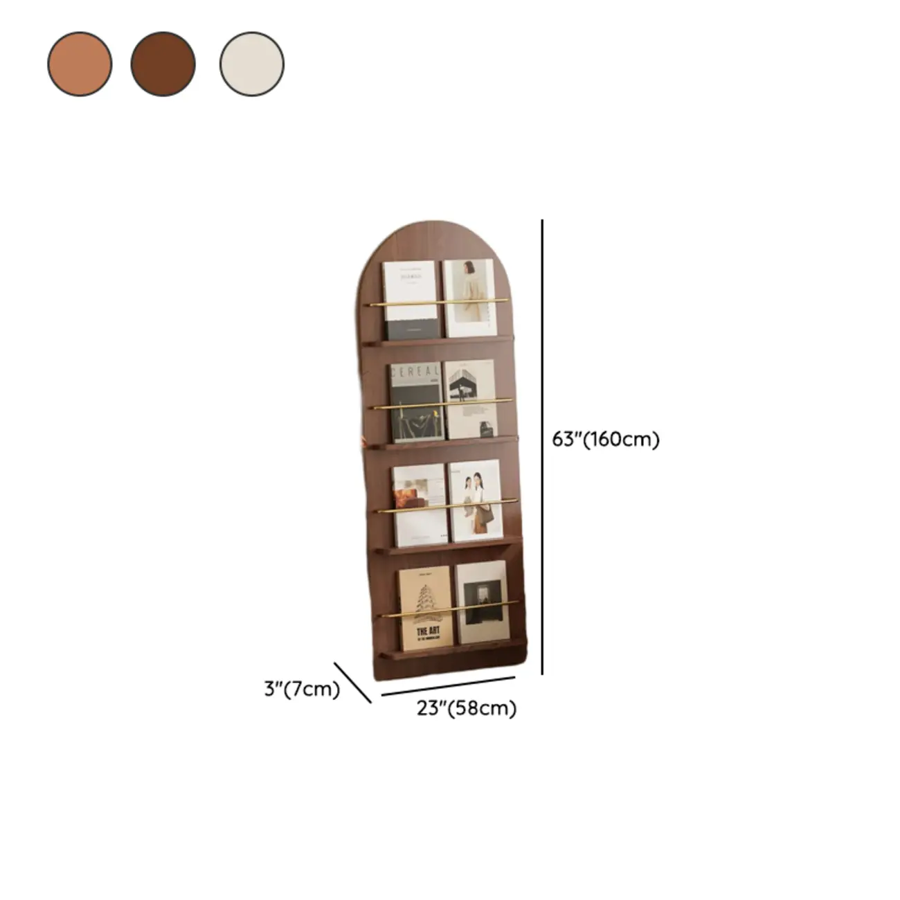 Unique Arched Closed Back Wood Wall Unit Bookcase