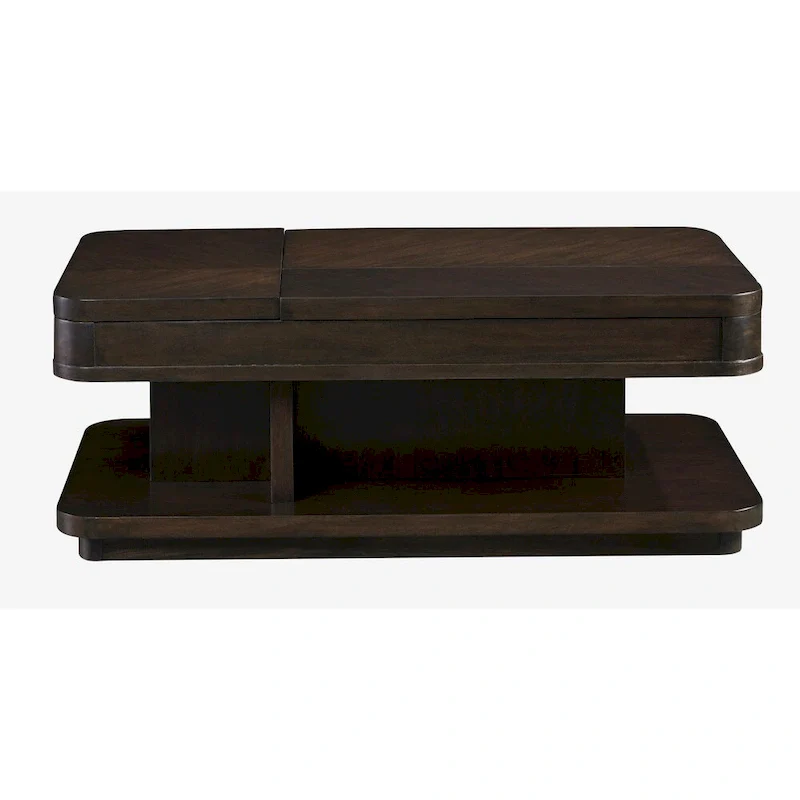 Brown Chocolate Mahogany Rectangular Double Lift-Top Cocktail Table with Casters & Lower Shelf