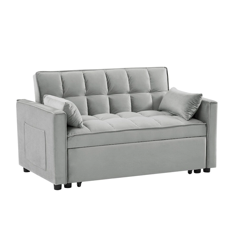 3 in 1 Convertible Velvet Sofa Couch w/Pullout Bed and Reclining Backres