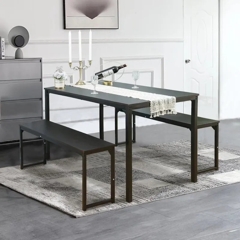 3 Piece Kitchen Table Set with Two Benches Dining Room Table Set 4