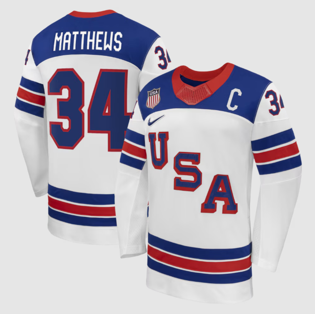 Auston Matthews White US Hockey 2026 Away Jersey
