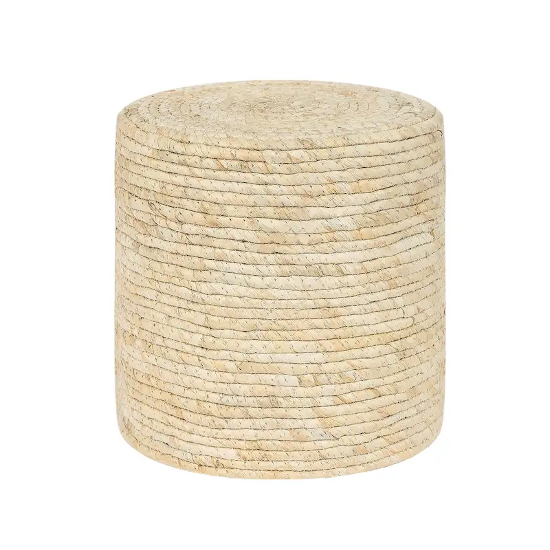 Round Ottoman Natural Cattail Hand-Woven Foot Stool, Grey/Beige/Natural, Single