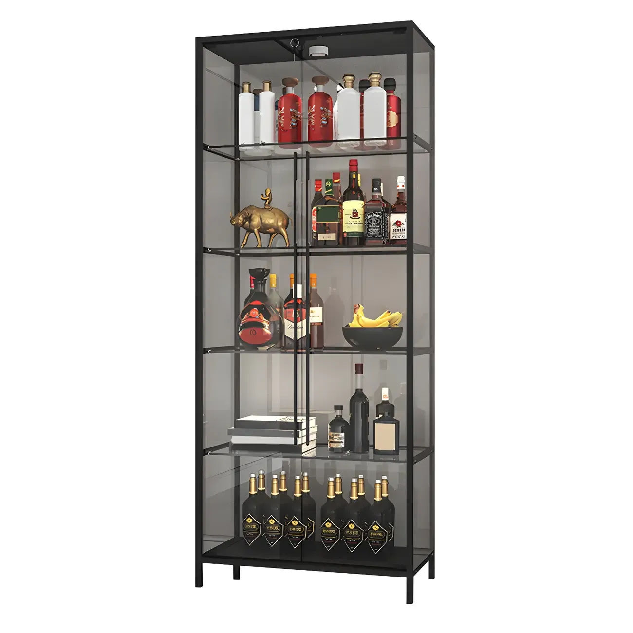 Modern Gold Glass Shelf Display Standard Curio Cabinet