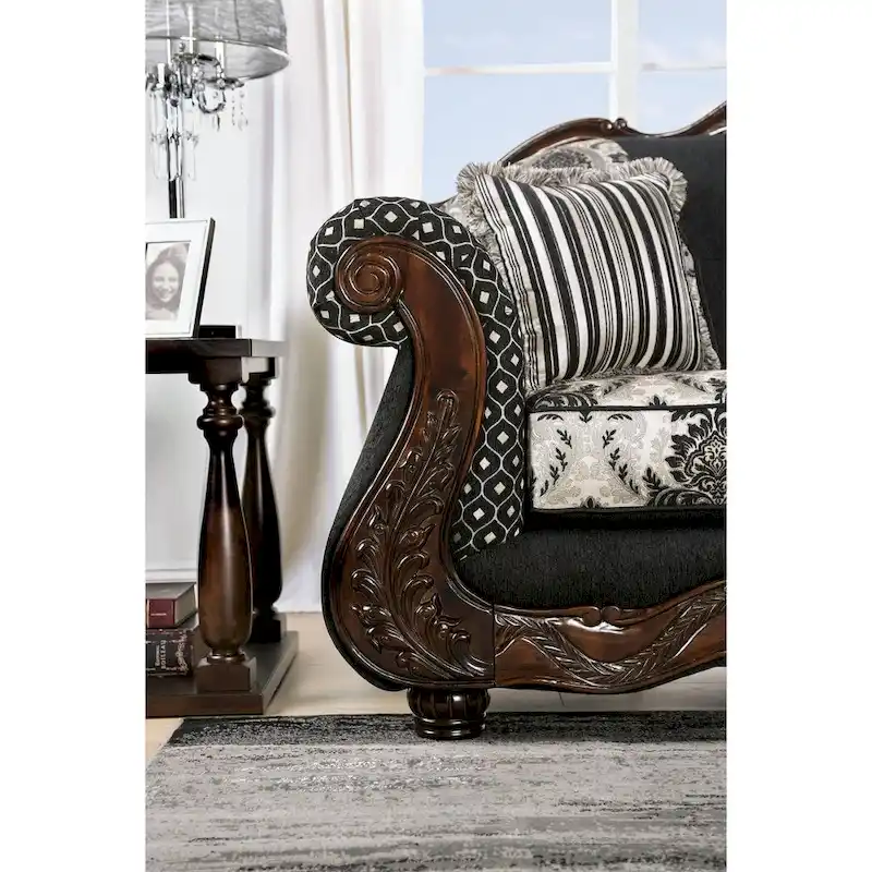 Dhumketu Traditional Black Fabric Semi-Firm Loveseat by Gracewood Hollow